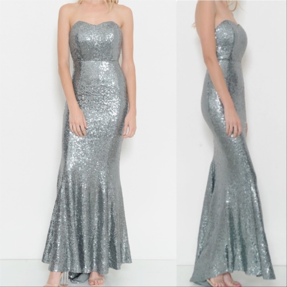 Dress Maxi Silver MONROE SEQUIN GOWN  DRESS - Picture 3 of 4